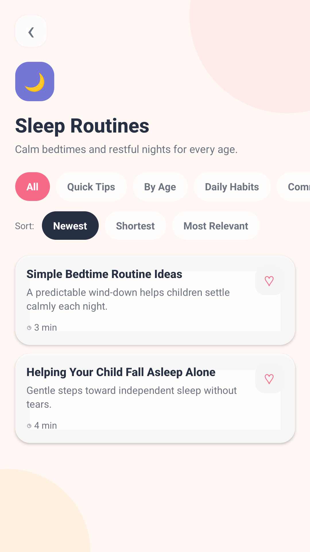 Bright Parent Guide category screen