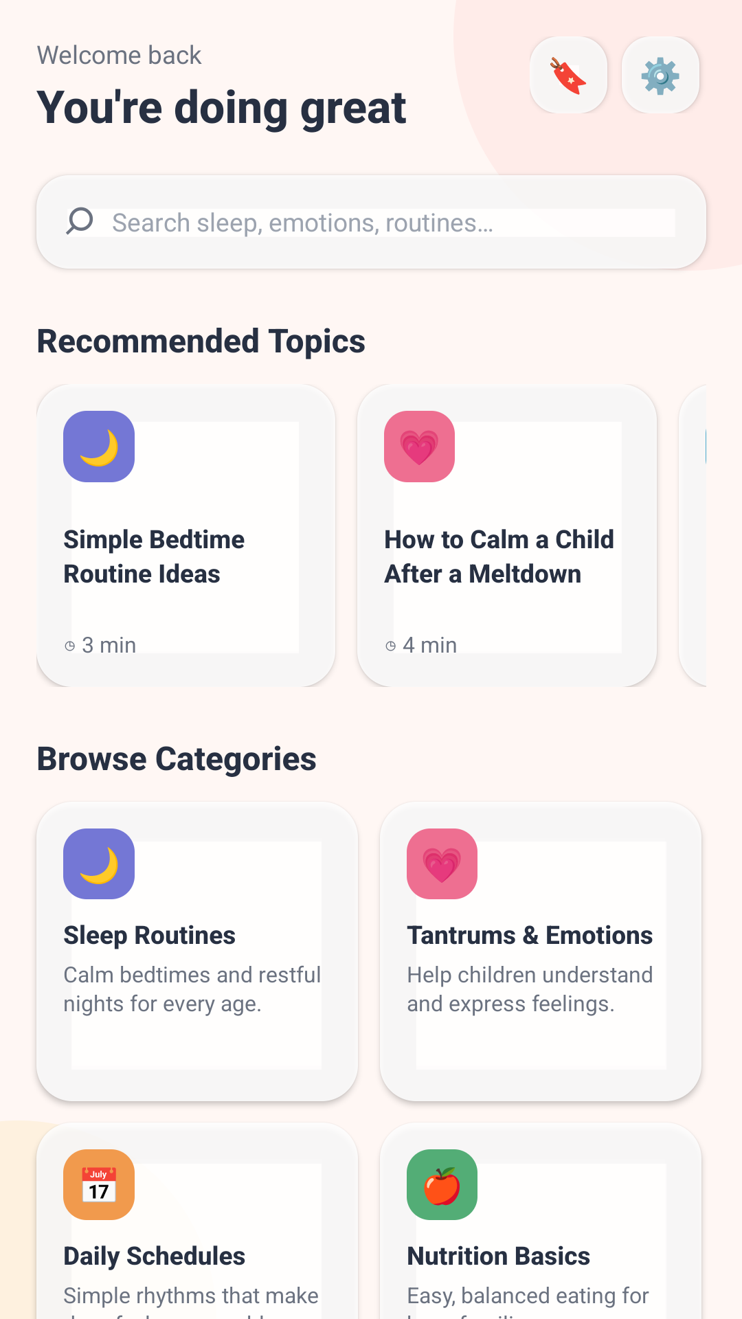 Bright Parent Guide home screen